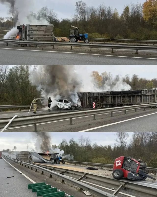 В Смоленской области в ДТП на трассе загорелась фура