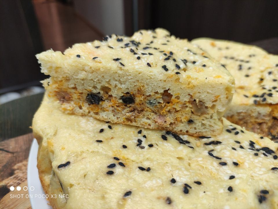 Заливной кето пирог с фаршем и овощами